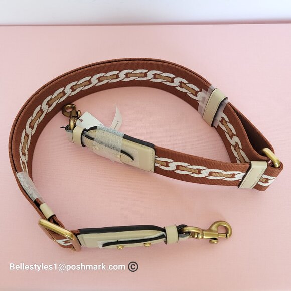 COACH Webbing Strap With Chain Stripe Print and Glovetanned Leather-Ivory multi - Picture 13 of 15